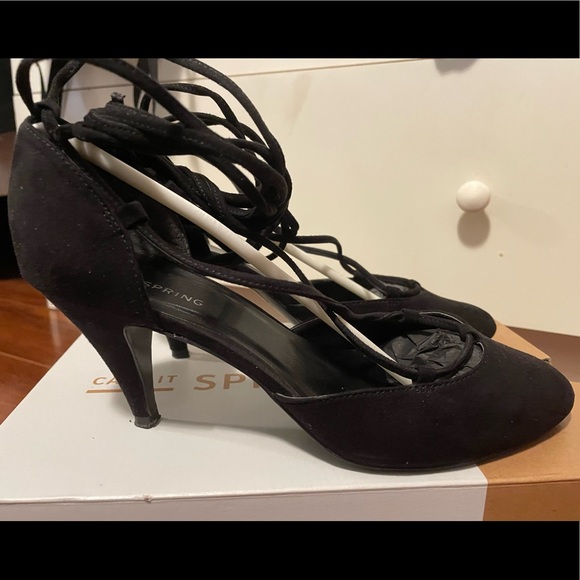 Call It Spring Black Suede Lace Up Heels - Picture 2 of 6